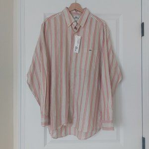 Lacoste Regular Fit Button Down Shirt NWT 44 Red/Gold Stripe